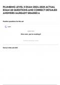 PLUMBING LEVEL 3 EXAM 2024-2025 ACTUAL EXAM 60 QUESTIONS AND CORRECT DETAILED ANSWERS &vert;ALREADY GRADED A