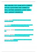 ORD DRIVERS TEST EXAM WITH CORRECT ACTUAL QUESTIONS AND CORRECTLY  WELL DEFINED ANSWERS LATEST 2024 &ndash; 2025  ALREADY GRADED A&plus;    