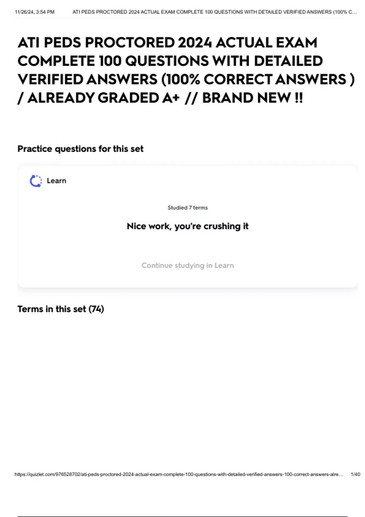 ATI PEDS PROCTORED 2024 ACTUAL EXAM COMPLETE 100 QUESTIONS WITH ...