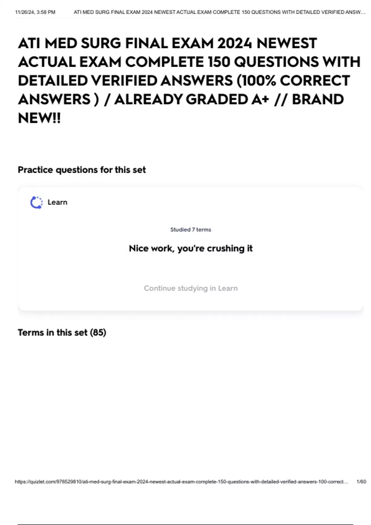ATI MED SURG FINAL EXAM 2024 NEWEST ACTUAL EXAM COMPLETE 150 QUESTIONS ...