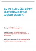 Bio 181 Final Exam2025 LATEST QUESTIONS AND DETAILS ANSWERS GRADED A&plus;