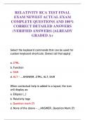 RELATIVITY RCA TEST FINAL  EXAM NEWEST ACTUAL EXAM  COMPLETE QUESTIONS AND 100&percnt;  CORRECT DETAILED ANSWERS  &lpar;VERIFIED ANSWERS&rpar; &vert;ALREADY  GRADED A&plus;