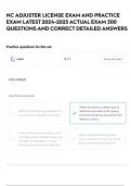 NC ADJUSTER LICENSE EXAM AND PRACTICE EXAM LATEST 2024-2025 ACTUAL EXAM 300 QUESTIONS AND CORRECT DETAILED ANSWERS 