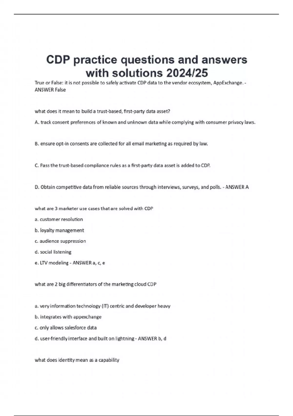 CDP practice questions and answers with solutions 2024/25 - CDP ...