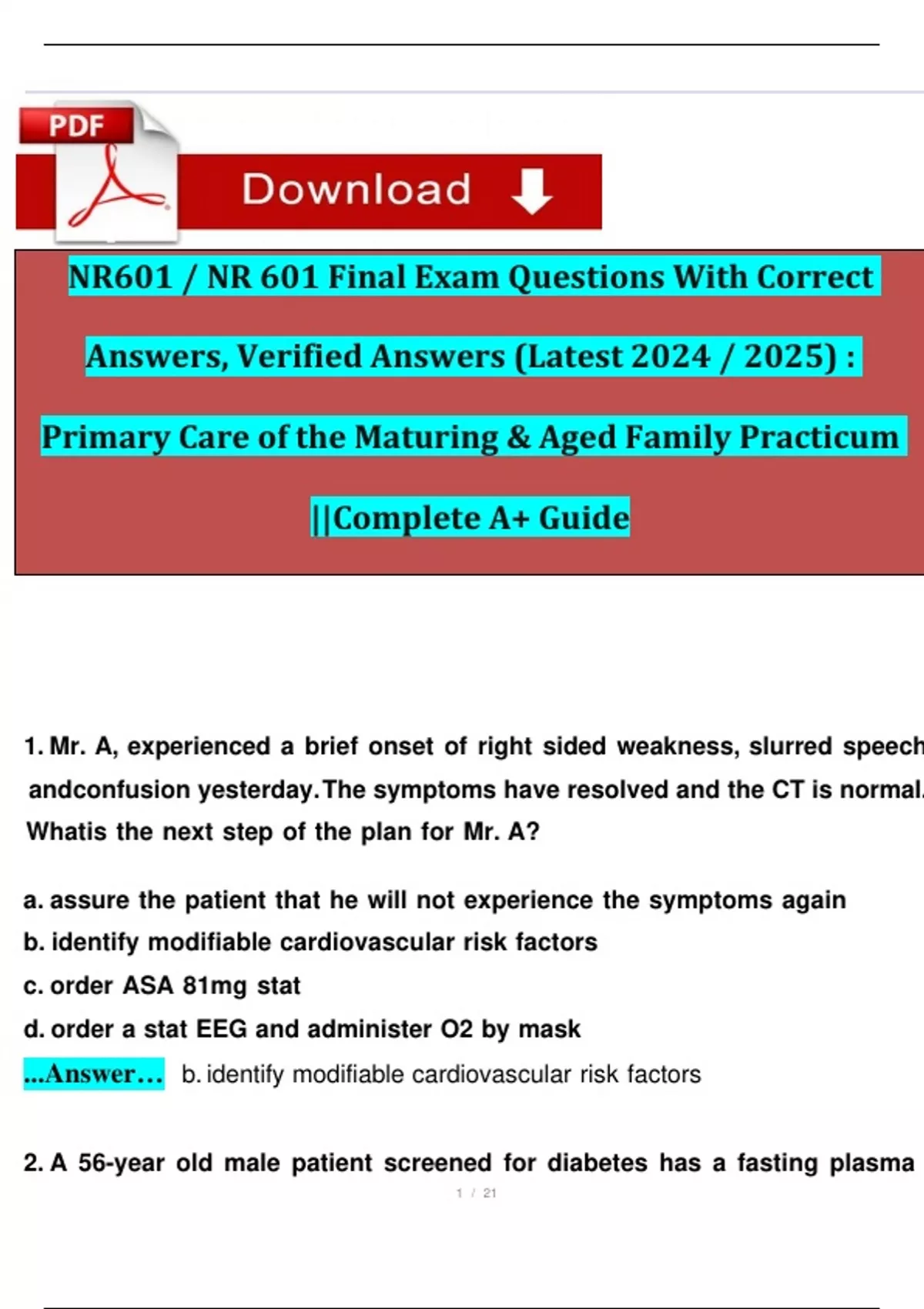 NR601 / NR 601 Final Exam Questions With Correct Answers, Verified ...