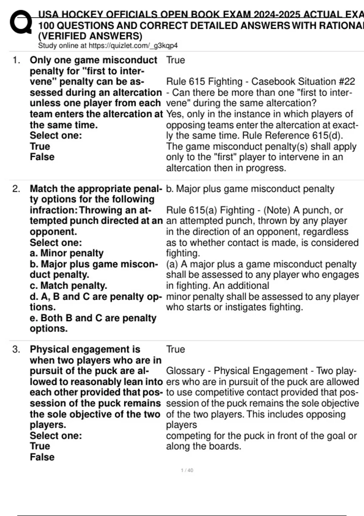 USA HOCKEY OFFICIALS OPEN BOOK EXAM ACTUAL EXAM 100 QUESTIONS AND ...