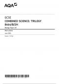 AQA GCSE COMBINED SCIENCE&colon; TRILOGY Higher Tier Biology Paper 1 and 2 JUNE 2024 QUESTION PAPERS AND MARK SCHEMES