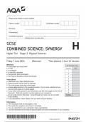 AQA GCSE COMBINED SCIENCE&colon; SYNERGY Higher Tier Paper 3 JUNE 2024 QUESTION PAPER&colon; Physical Sciences