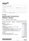 AQA A-level DESIGN AND TECHNOLOGY&colon; PRODUCT DESIGN Paper 1 and 2 JUNE 2024 QUESTION PAPERS AND MARK SCHEMES
