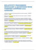 RELATIVITY PROCESSING SPECIALIST 10 QUESTIONS WITH VERIFIED ANSWERS 2024 UPDATED 