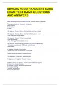 NEVADA FOOD HANDLERS CARD EXAM TEST BANK QUESTIONS AND ANSWERS