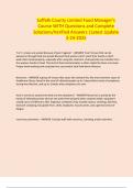 Suffolk County Limited Food Manager's Course WITH Questions and Complete Solutions&sol;Verified Answers &vert;Latest Update 2-24-2025