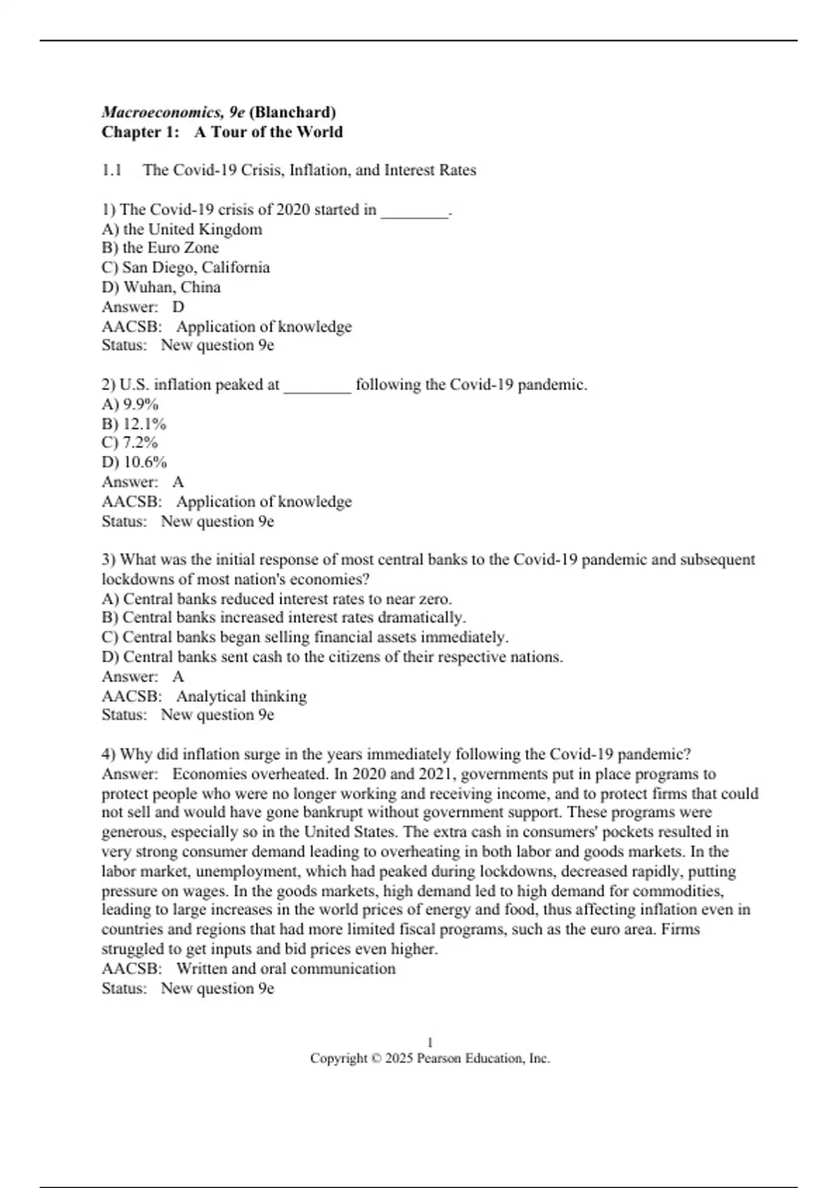 Test Bank For Macroeconomics, 2025 9th Edition by Olivier Blanchard ...