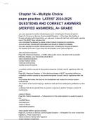 Chapter 14 - Multiple Choice exam practice  Questions & answers &vert; Exam &lpar;elaborations&rpar;&comma;100&percnt; satisfaction guarantee &vert; Latest Update 2024&sol;2025