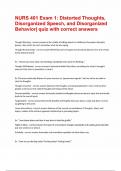 NURS 401 Exam 1&colon; Distorted Thoughts&comma; Disorganized Speech&comma; and Disorganized Behavior&vert; quiz with correct answers