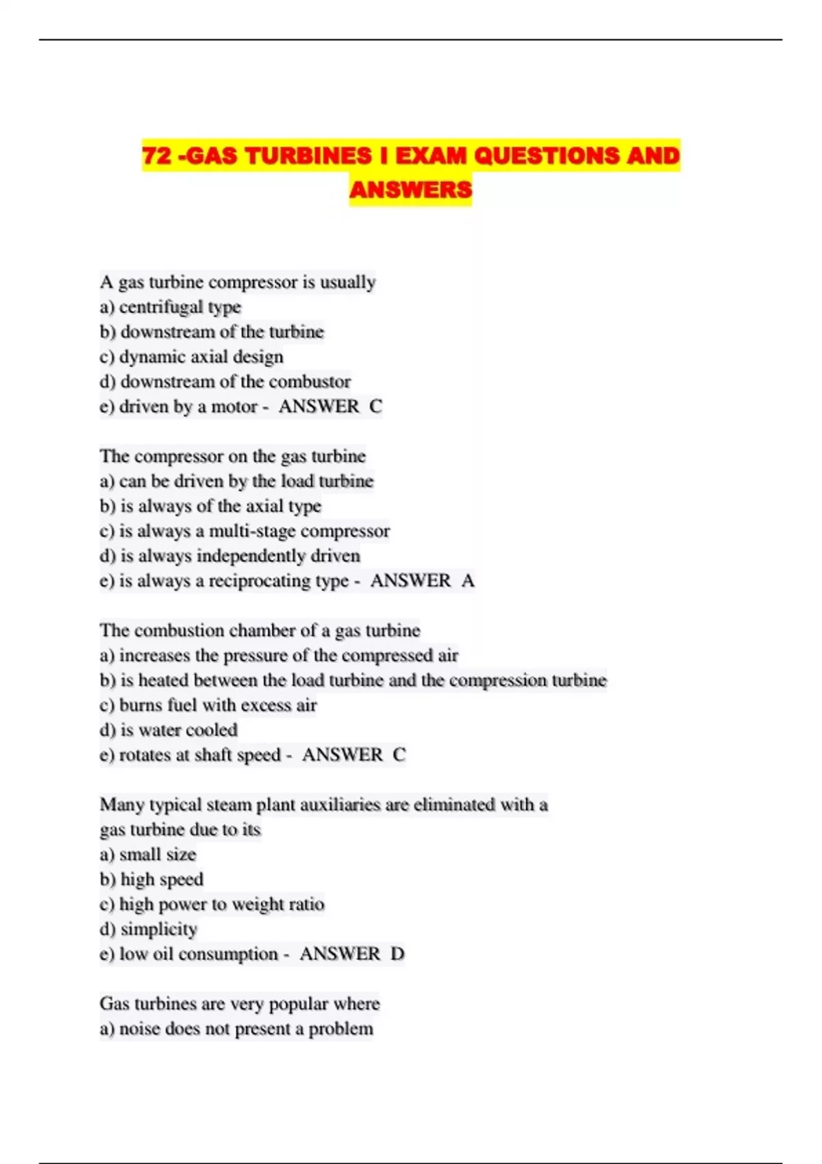 72 -GAS TURBINES I EXAM QUESTIONS AND ANSWERS - 72 -GAS TURBINES ...