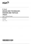 AQA A-level DESIGN AND TECHNOLOGY&colon; FASHION AND TEXTILES Paper 1 JUNE 2024 MARK SCHEME&colon; Technical Principles