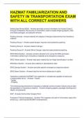 HAZMAT FAMILIARIZATION AND SAFETY IN TRANSPORTATION EXAM WITH ALL CORRECT ANSWERS 