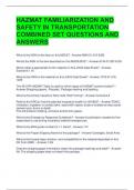 HAZMAT FAMILIARIZATION AND SAFETY IN TRANSPORTATION COMBINED SET QUESTIONS AND ANSWERS 