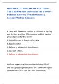 HESI MENTAL HEALTH RN V1-V3 2020  TEST BANK Exam Questions and Correct  Detailed Answers with Rationales &vert;  Already Verified Answers