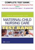 COMPLETE TEST BANK&colon; Davis Advantage for Maternal-Child Nursing Care Third Edition by Meredith J Scannell PhD chapter 1 - 33 updated 2024