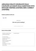 ARKANSAS HEALTH INSURANCE EXAM COMPLETE ACCURATE EXAM QUESTIONS WITH DETAILED VERIFIED ANSWERS &lpar;100&percnt; CORRECT ANSWERS&rpar; 
