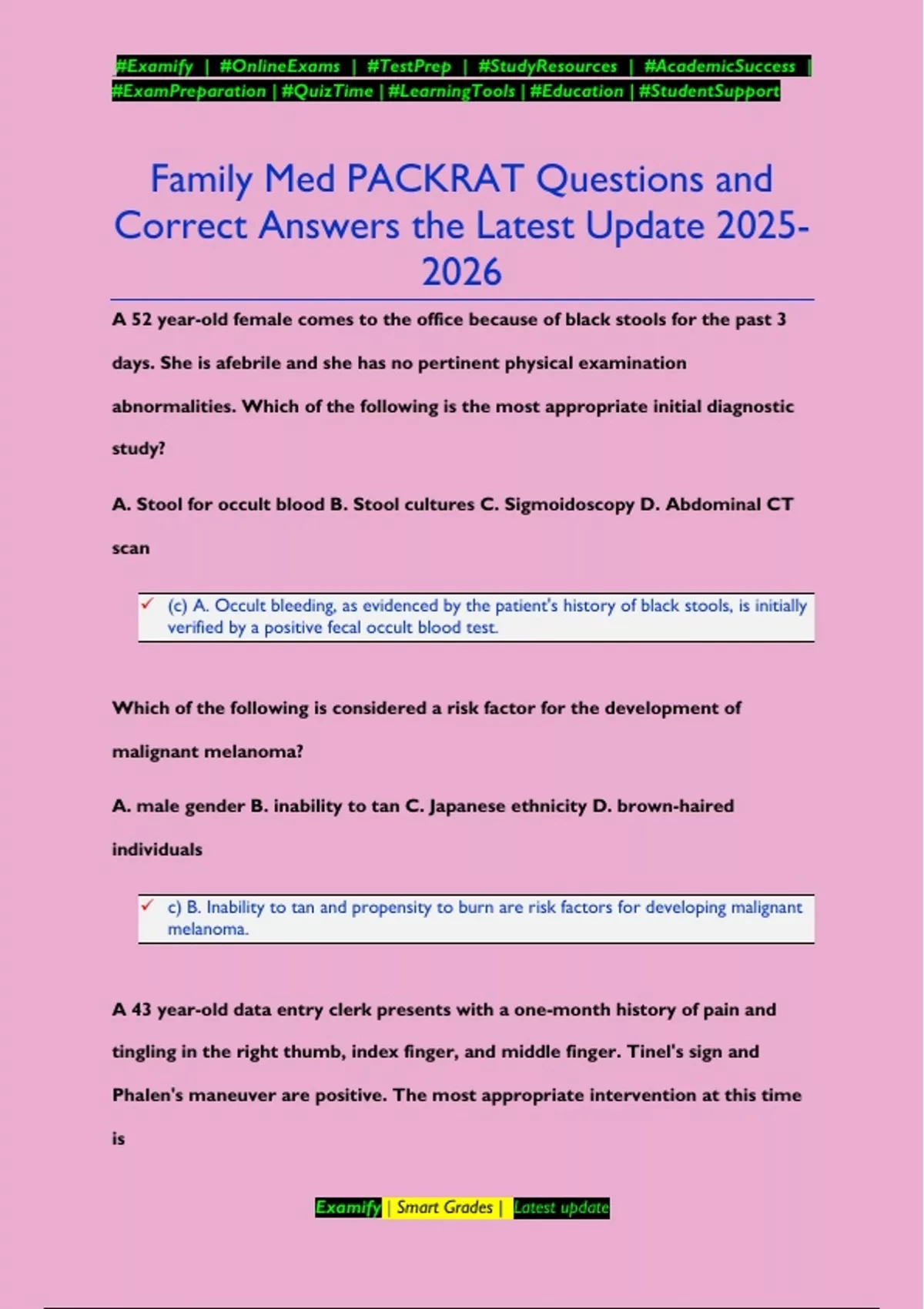 Family Med PACKRAT Questions and Correct Answers the Latest Update ...
