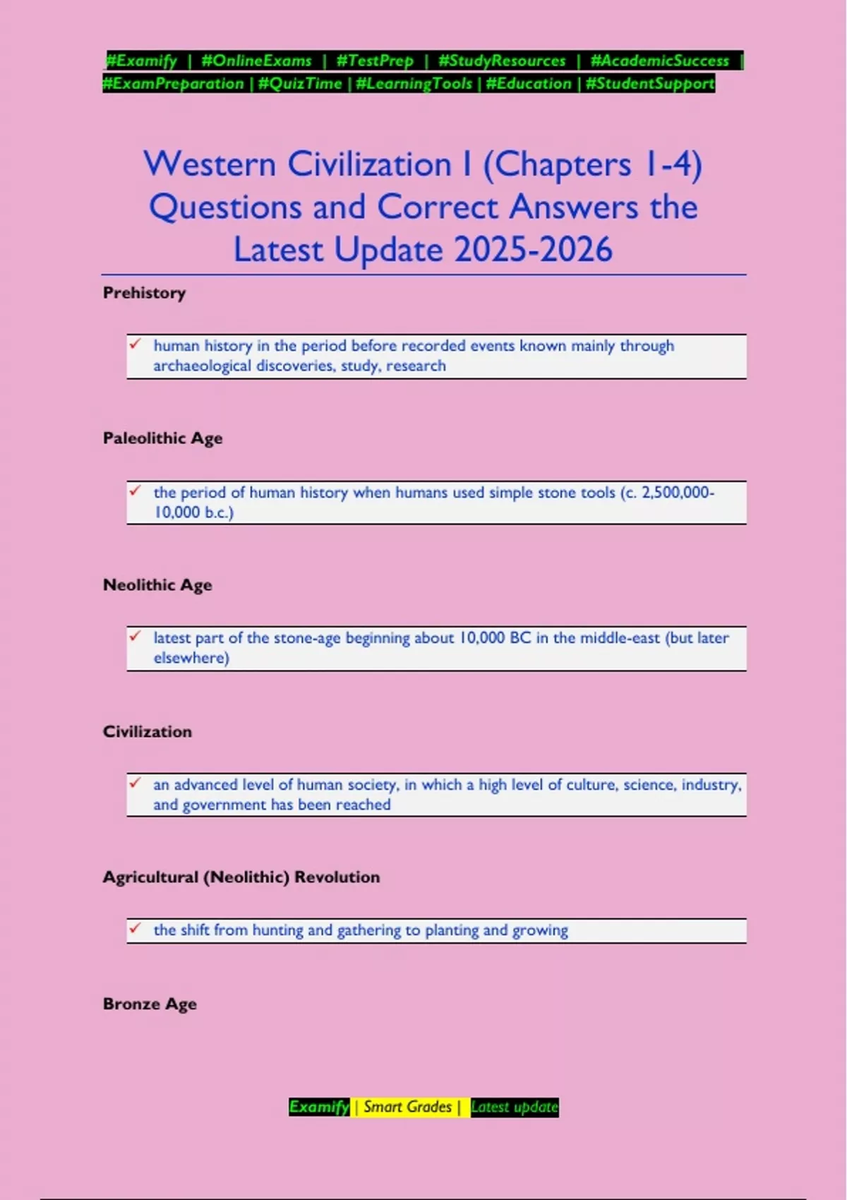 Western Civilization I (Chapters 1-4) Questions and Correct Answers the ...