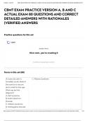 CBMT EXAM PRACTICE VERSION A&comma; B AND C ACTUAL EXAM 80 QUESTIONS AND CORRECT DETAILED ANSWERS WITH RATIONALES &lpar;VERIFIED ANSWERS