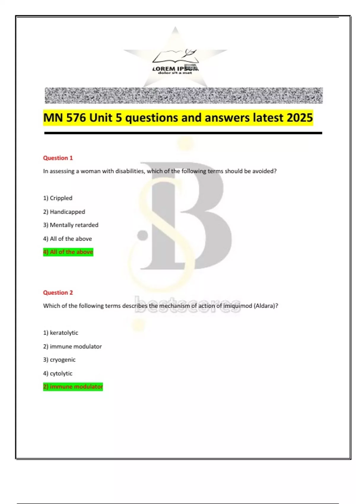 Questions Mn MN 576 Unit 5 questions and answers latest 2025 - MN 576 - Stuvia US