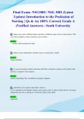Final Exam&colon; NSG3001&sol; NSG 3001 &lpar;Latest  2024&sol; 2025 Update&rpar; Introduction to the Profession of Nursing &vert; Qs & As&vert; 100&percnt; Correct&vert; Grade A &lpar;Verified Answers&rpar; - South University