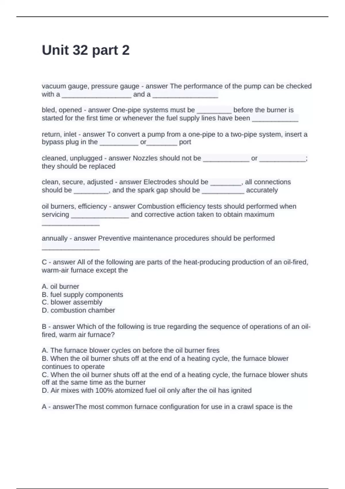Unit 32 part 2 Questions and Answers 100%Solved - Journeyman Oil burner ...