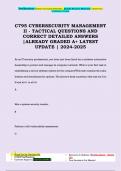 C795- CYBERSECURITY MANAGEMENT II &lpar;TACTICAL&rpar; QUESTIONS AND CORRECT DETAILED ANSWERS &vert;ALREADY GRADED A&plus; LATEST UPDATE &vert; 2024-2025