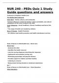 NUR 240 - PEDs Quiz 1 Study Guide questions and answers