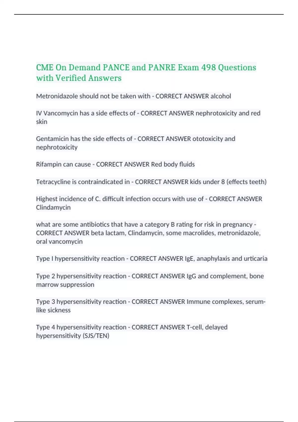 CME On Demand PANCE and PANRE Exam 498 Questions with Verified Answers ...