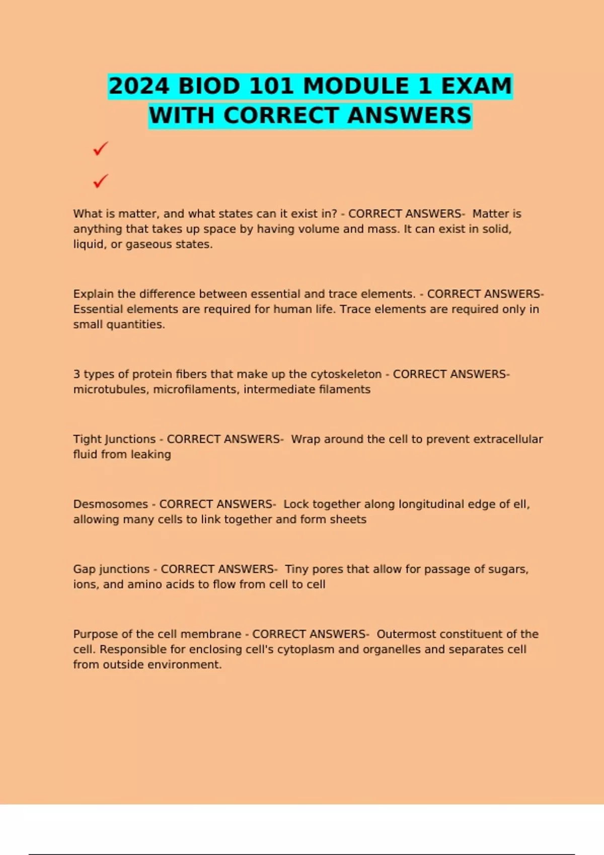 2024 BIOD 101 MODULE 1 EXAM WITH CORRECT ANSWERS - BIOD 101 - Stuvia US