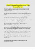 Class D License Exam Questions With  Correct Answers 
