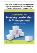 Test Bank for Essentials of Nursing Leadership and Management&comma; 7th Edition 