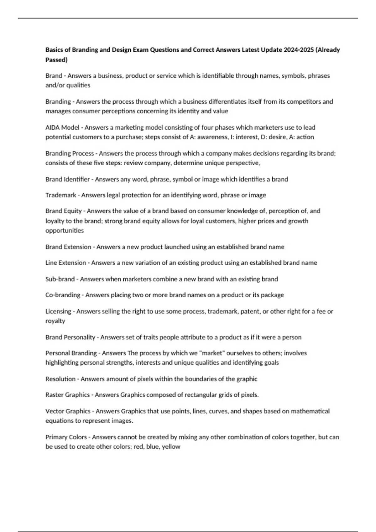 Basics of Branding and Design Exam Questions and Correct Answers Latest ...