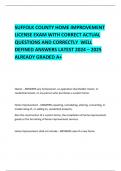   SUFFOLK COUNTY HOME IMPROVEMENT LICENSE EXAM WITH CORRECT ACTUAL QUESTIONS AND CORRECTLY  WELL DEFINED ANSWERS LATEST 2024 &ndash; 2025  ALREADY GRADED A&plus; 