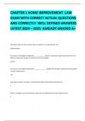 CHAPTER 1 HOME IMPROVEMENT  LAW EXAM WITH CORRECT ACTUAL QUESTIONS AND CORRECTLY  WELL DEFINED ANSWERS LATEST 2024 &ndash; 2025  ALREADY GRADED A&plus; 