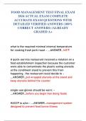 FOOD MANAGEMENT TEST FINAL EXAM 2024 ACTUAL EXAM COMPLETE ACCURATE EXAM QUESTIONS WITH DETAILED VERIFIED ANSWERS &lpar;100&percnt; CORRECT ANSWERS&rpar; &sol;ALREADY GRADED A&plus;
