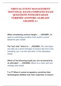 VIRTUAL EVENT MANAGEMENT  TEST FINAL EXAM COMPLETE EXAM  QUESTIONS WITH DETAILED  VERIFIED ANSWERS &sol;ALREADY  GRADED A