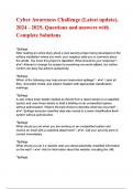 Cyber Awareness Challenge Questions and Answers &lpar;100&percnt; CORRECT ANSWERS&rpar; ALREADY GRADED A&plus; &vert; 100&percnt; satisfaction guarantee with complete solutions