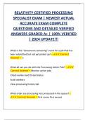 RELATIVITY CERTIFIED PROCESSING  SPECIALIST EXAM &vert; NEWEST ACTUAL  ACCURATE EXAM COMPLETE  QUESTIONS AND DETAILED VERIFIED  ANSWERS GRADED A&plus; &vert; 100&percnt; VERIFIED  &vert; 2024 UPDATE&excl;&excl;&excl;