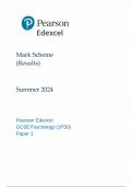 2024 PEARSON EDEXCEL GCSE PSYCHOLOGY  MARK SCHEME PAPER 1&lpar;1PSO&rpar;