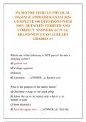 PA MOTOR VEHICLE PHYSICAL  DAMAGE APPRAISER EXAM 2024  COMPLETE 400 QUESTIONS WITH  100&percnt; DETAILED VERIFIED AND  CORRECT ANSWERS ACTUAL  BRAND-NEW EXAM ALREADY GRADED A&plus;
