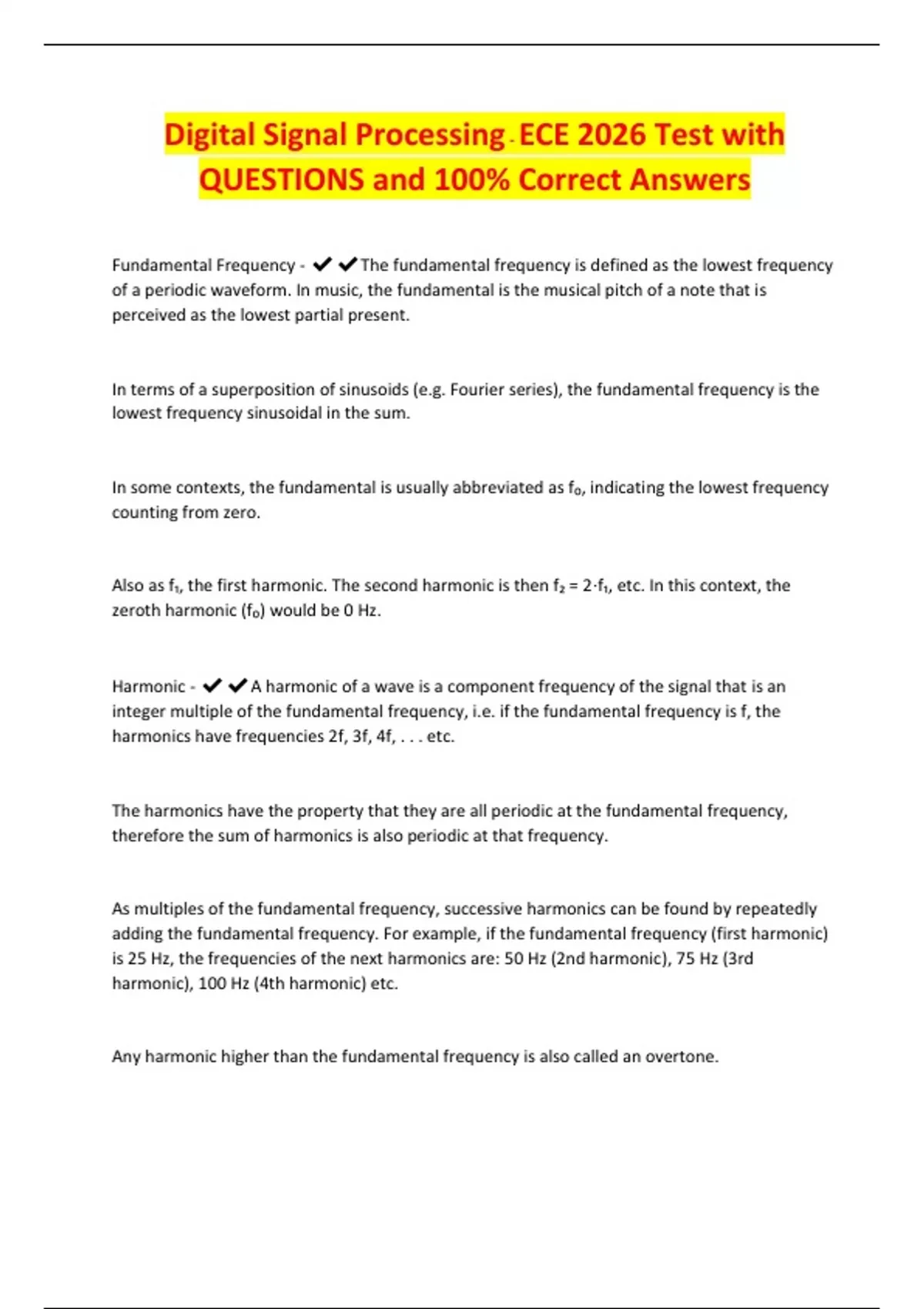 Digital Signal Processing - ECE 2026 Test with QUESTIONS and 100% ...