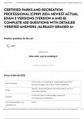 CERTIFIED PARKS AND RECREATION PROFESSIONAL &lpar;CPRP&rpar; 2024 NEWEST ACTUAL EXAM 2 VERSIONS &lpar;VERSION A AND B&rpar; COMPLETE 450 QUESTIONS WITH DETAILED VERIFIED ANSWERS &sol;ALREADY GRADED A&plus;