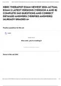 NBRC THERAPIST EXAM NEWEST 2024 ACTUAL EXAM 2 LATEST VERSIONS &lpar;VERSION A AND B&rpar; COMPLETE 240 QUESTIONS AND CORRECT DETAILED ANSWERS &lpar;VERIFIED ANSWERS&rpar; &vert;ALREADY GRADED A&plus;